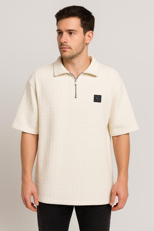 Men’s Textured Half-Zip Polo T-Shirt – ( Buy Any 3 for Just ₹999! )