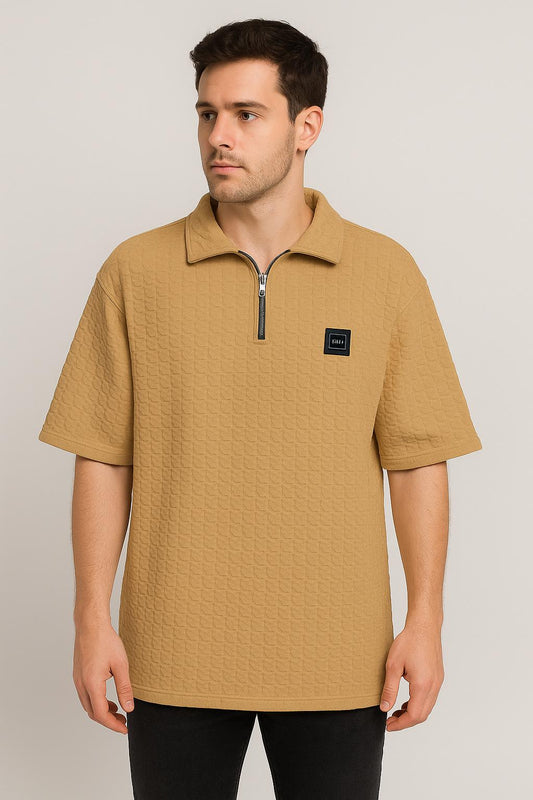 Men’s Textured Half-Zip Polo T-Shirt – ( Buy Any 3 for Just ₹999! )