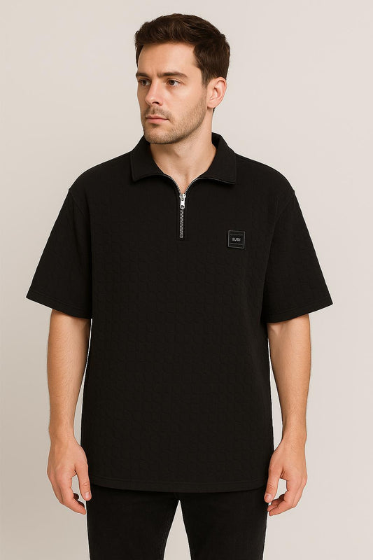 Men’s Textured Half-Zip Polo T-Shirt – ( Buy Any 3 for Just ₹999! )