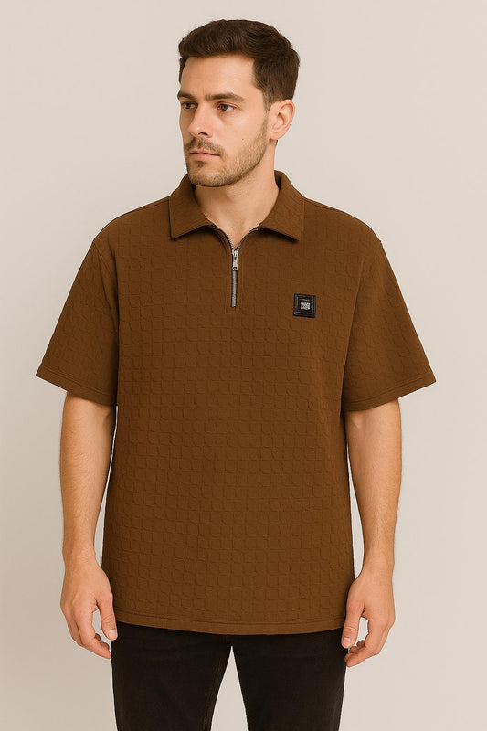Men’s Textured Half-Zip Polo T-Shirt – ( Buy Any 3 for Just ₹999! )