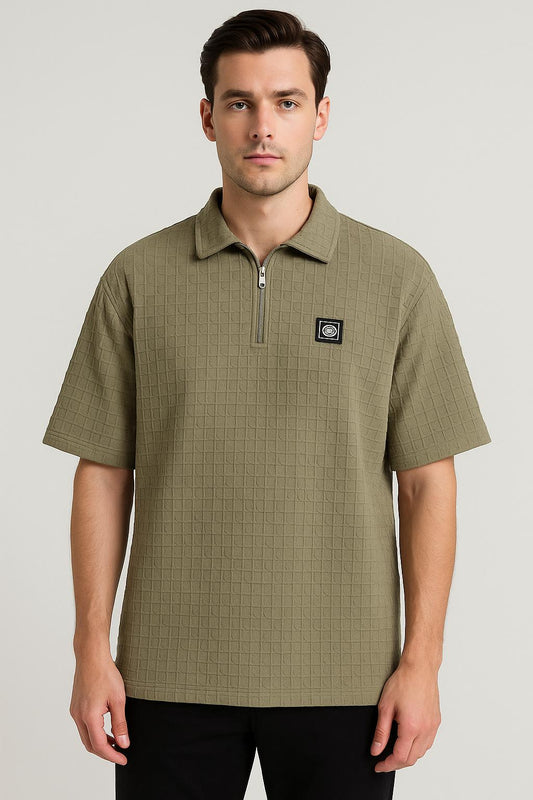 Men’s Textured Half-Zip Polo T-Shirt – ( Buy Any 3 for Just ₹999! )